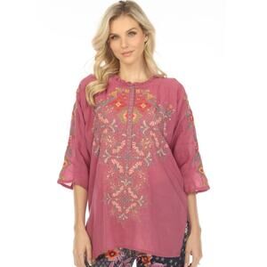 Johnny Was Biya Irma Embroidered Blouse Mauve Violet Floral Scroll Cotton S